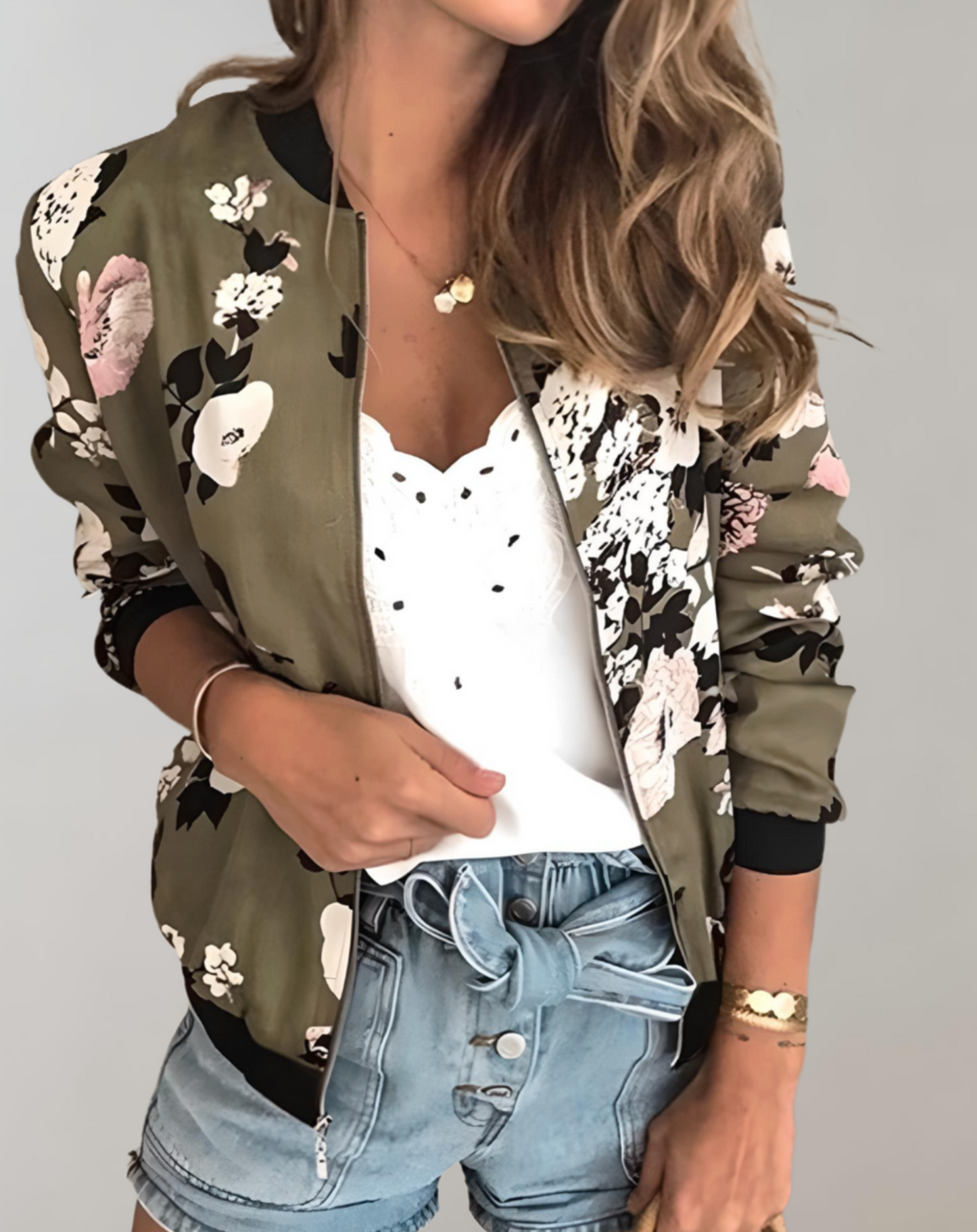 Giacca Bomber da Donna Elegante a Motivo Floreale