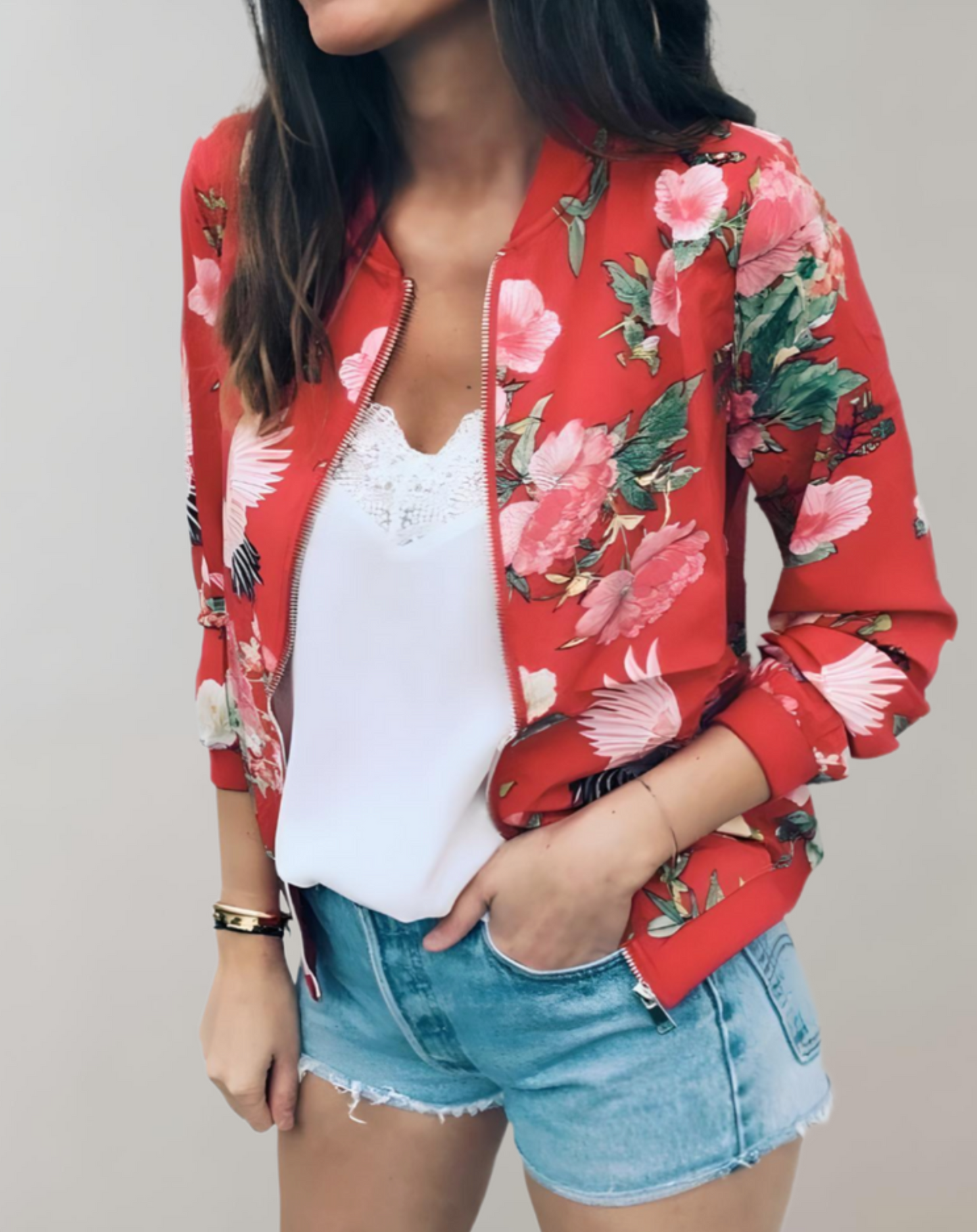 Giacca Bomber da Donna Elegante a Motivo Floreale