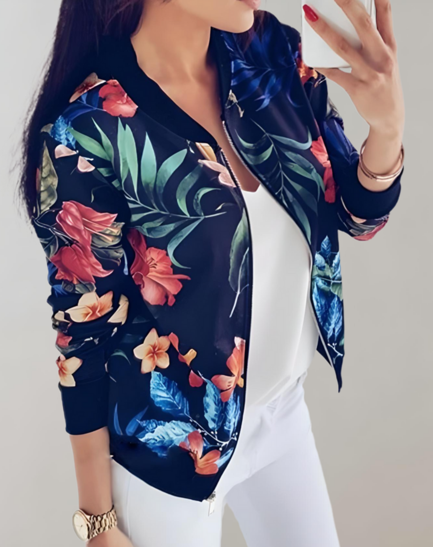 Giacca Bomber da Donna Elegante a Motivo Floreale