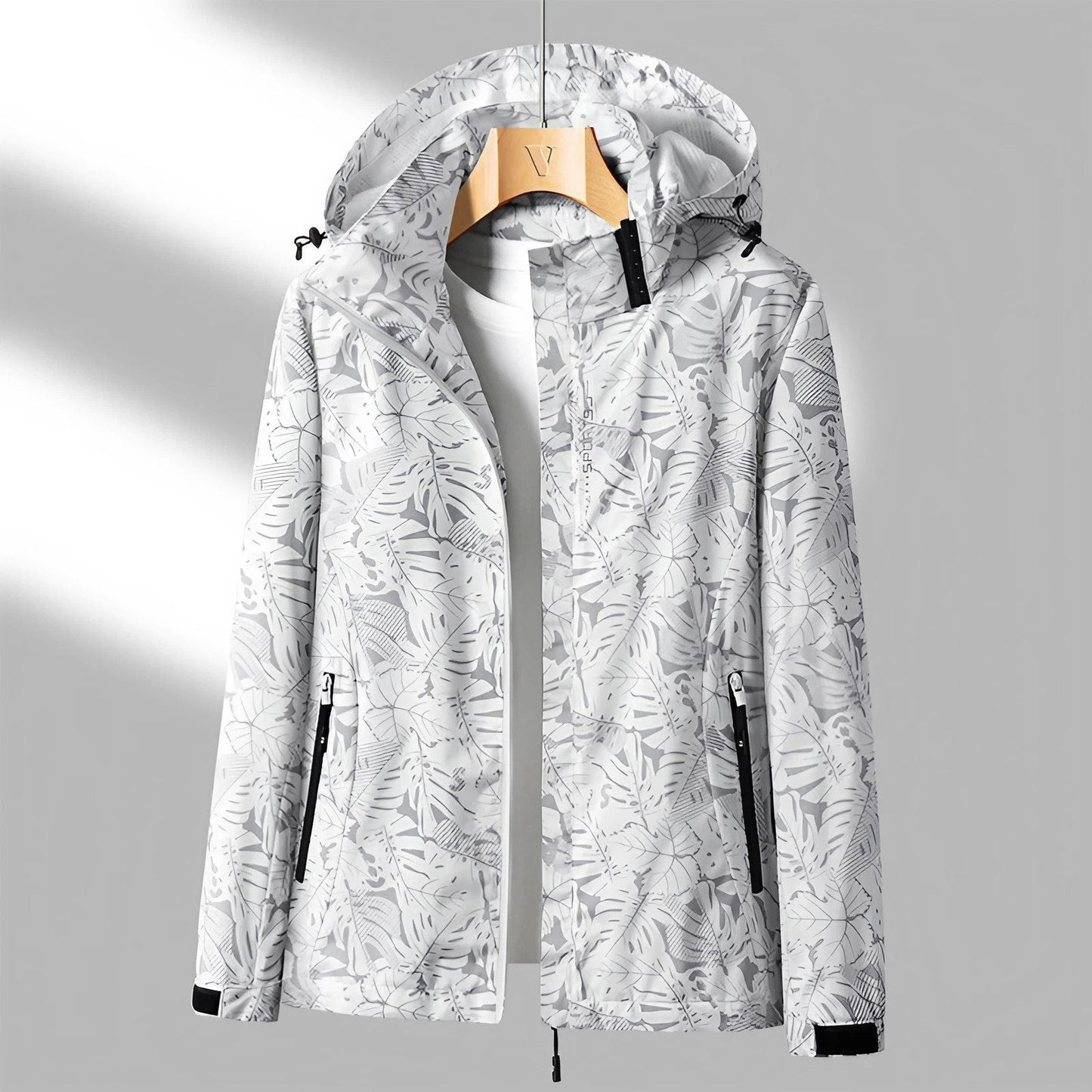 Giacca da donna con cappuccio e zip a fantasia floreale