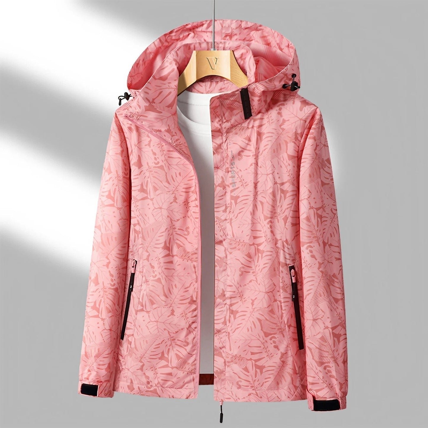 Giacca da donna con cappuccio e zip a fantasia floreale