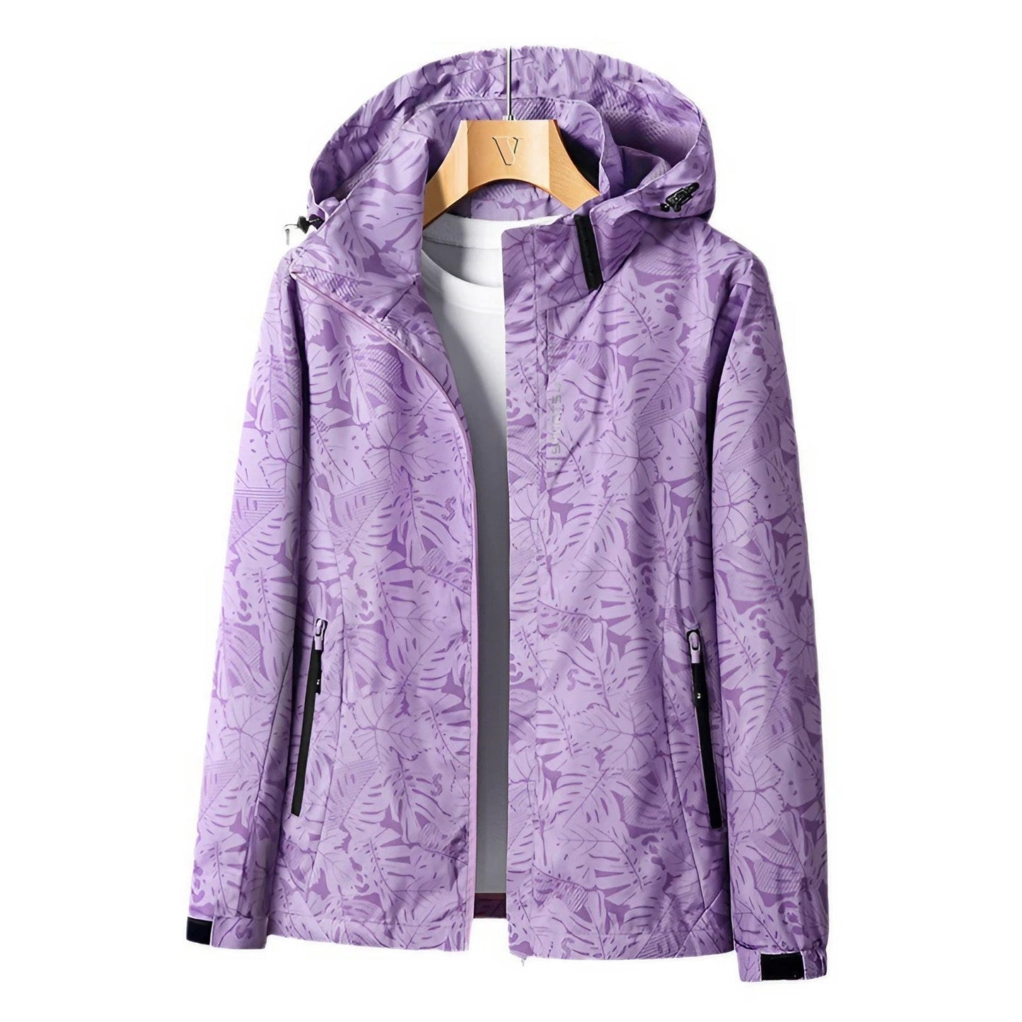 Giacca da donna con cappuccio e zip a fantasia floreale
