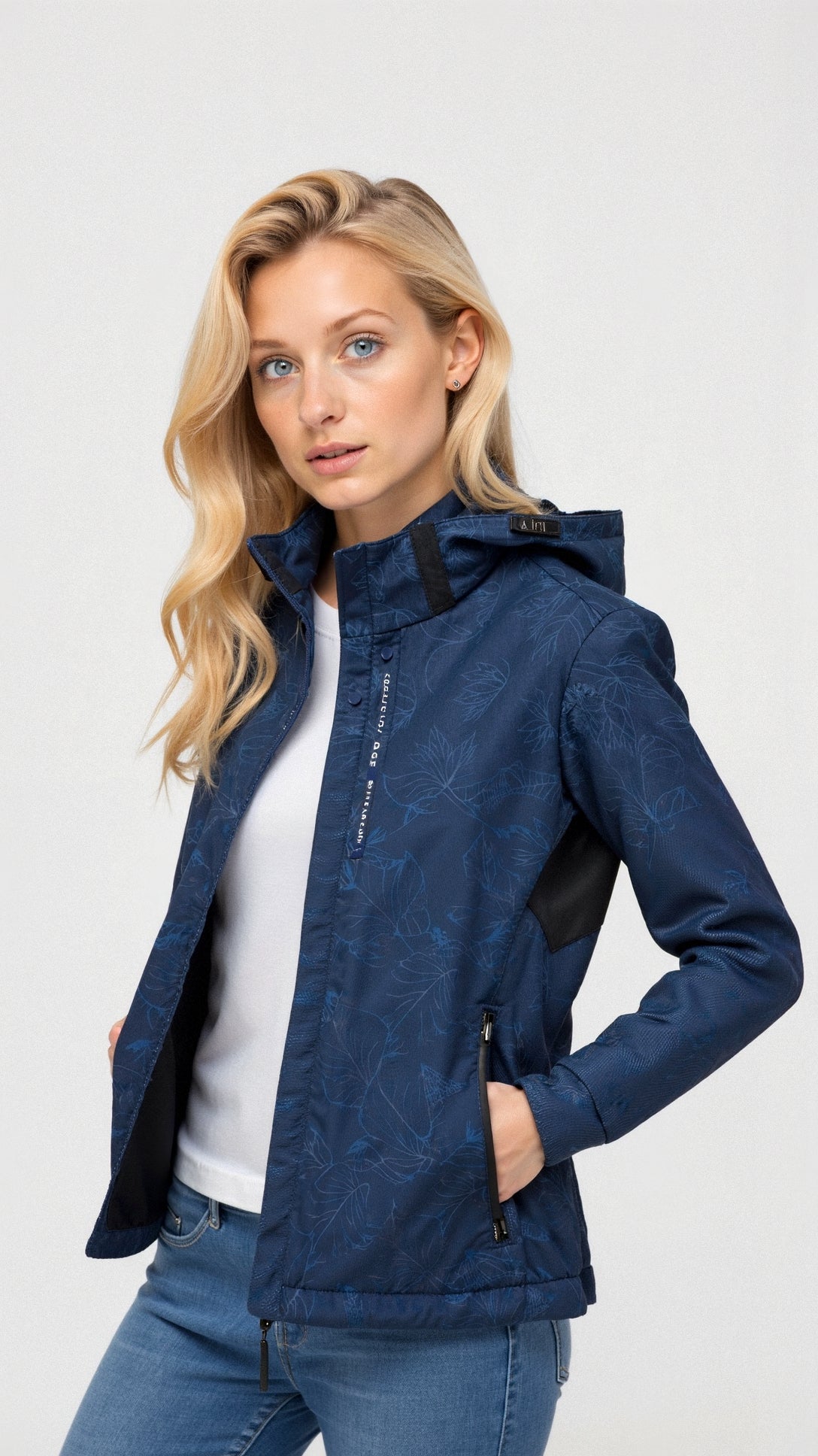 Giacca da donna con cappuccio e zip a fantasia floreale