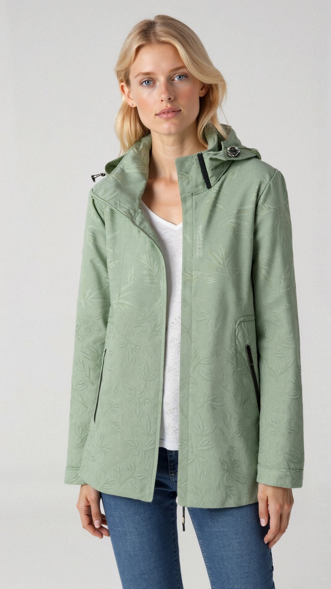 Giacca da donna con cappuccio e zip a fantasia floreale