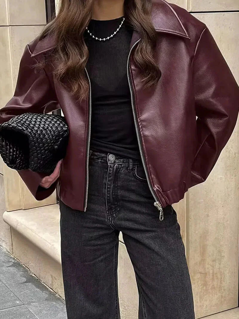 Giacca da donna in ecopelle rosso vino