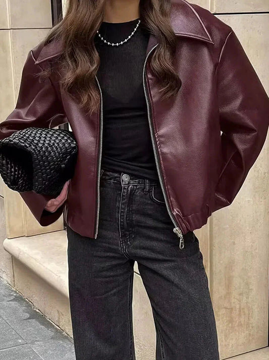 Giacca da donna in ecopelle rosso vino