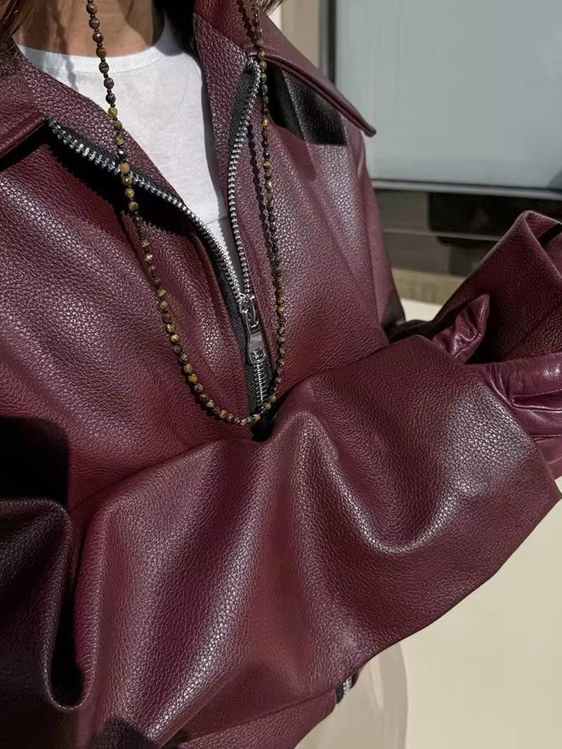 Giacca da donna in ecopelle rosso vino