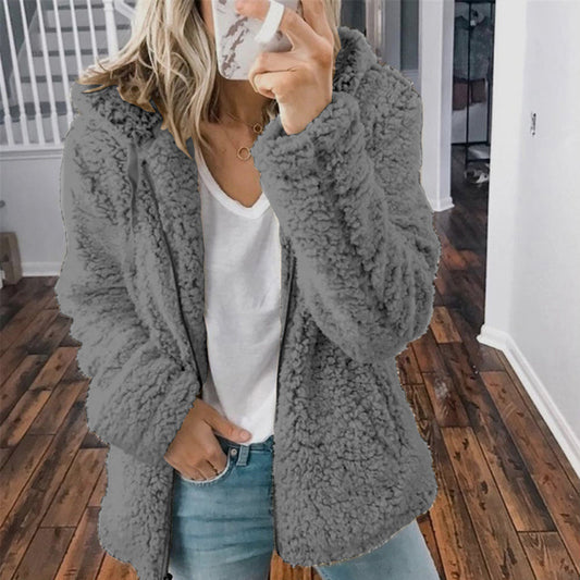 Giacca da donna in pile con zip e cappuccio