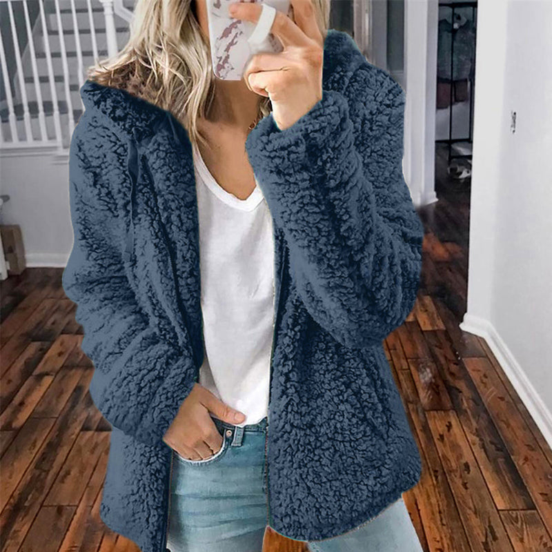 Giacca da donna in pile con zip e cappuccio