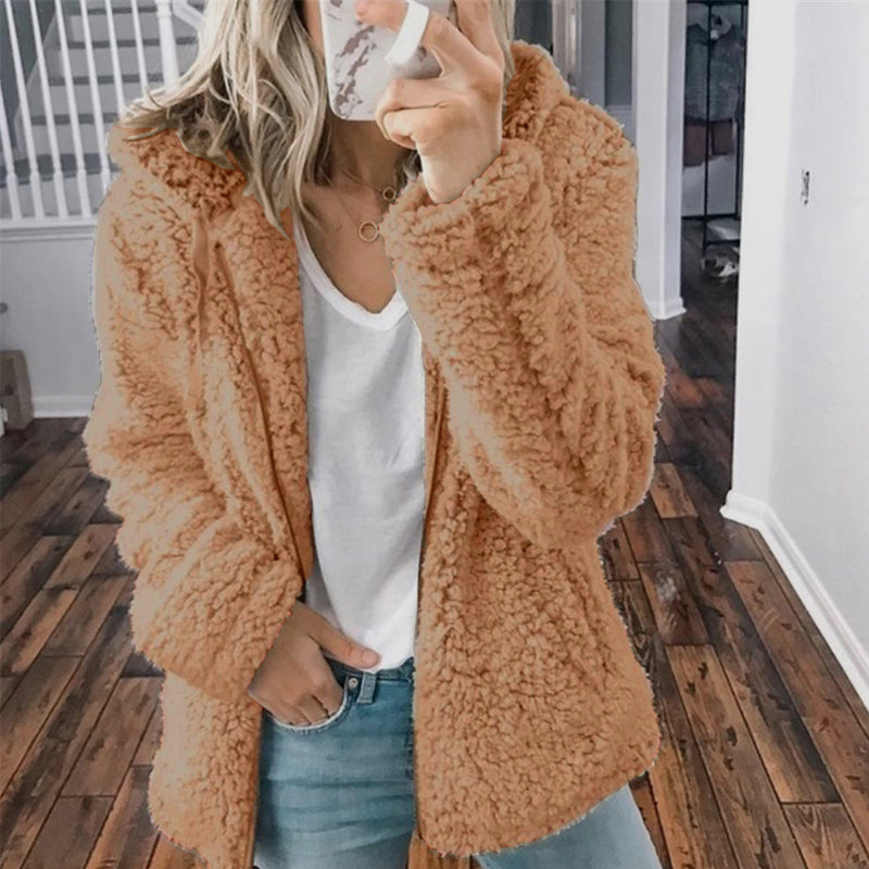 Giacca da donna in pile con zip e cappuccio