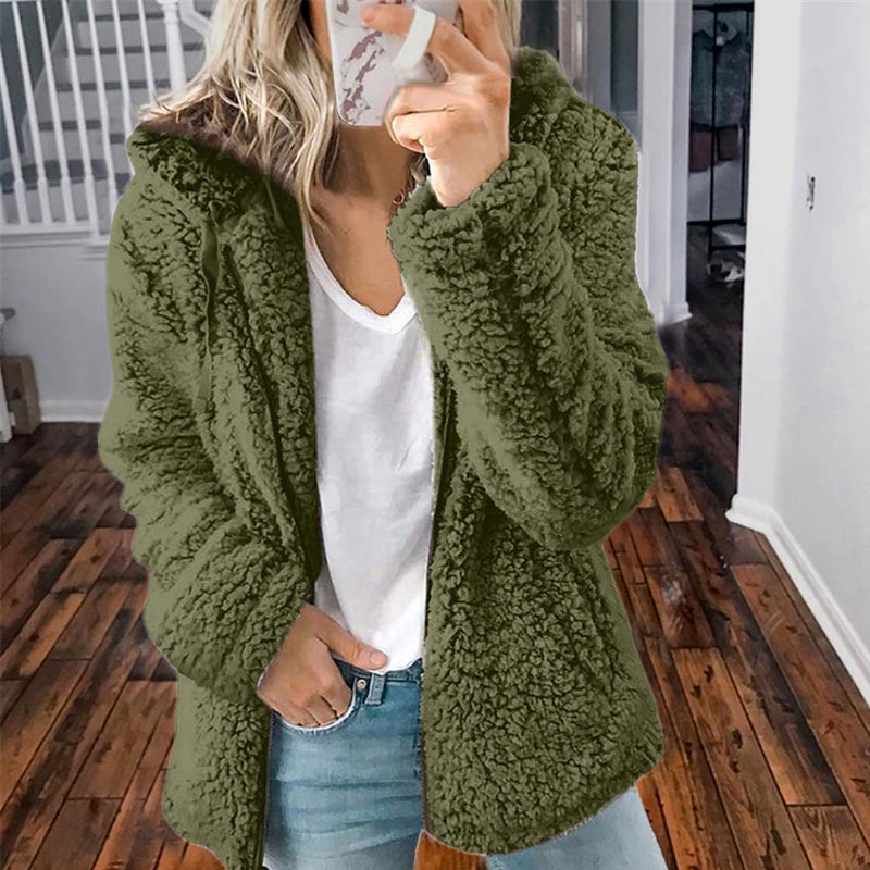Giacca da donna in pile con zip e cappuccio