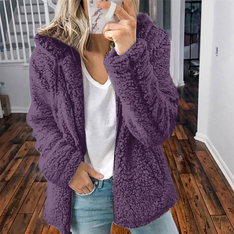 Giacca da donna in pile con zip e cappuccio