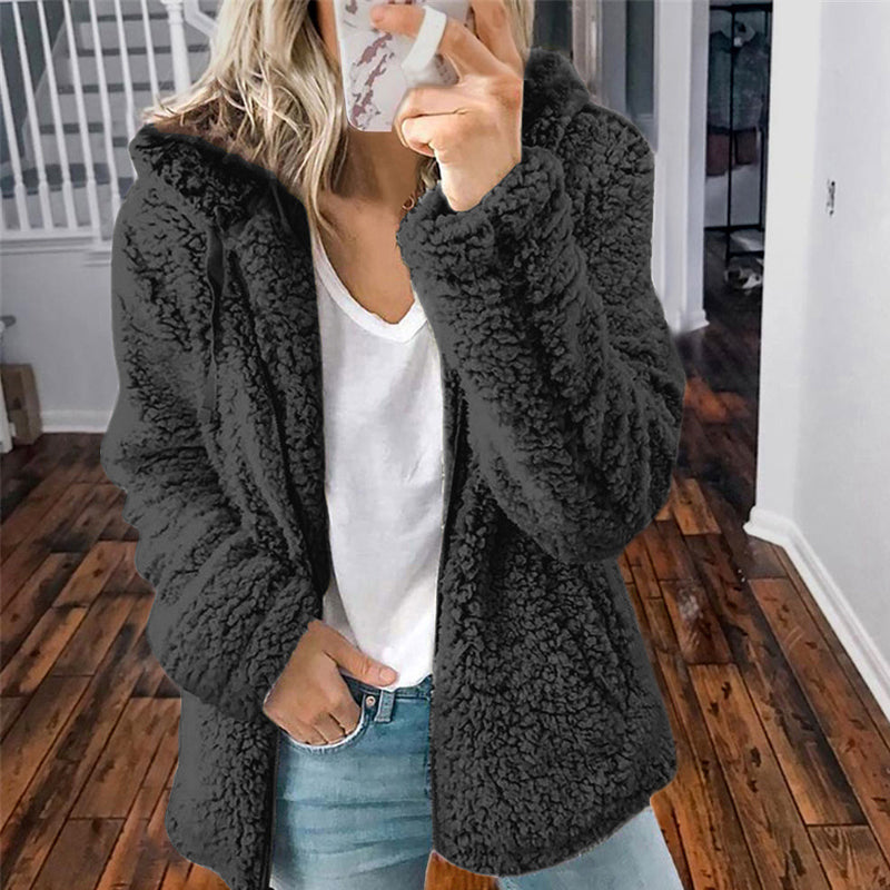 Giacca da donna in pile con zip e cappuccio