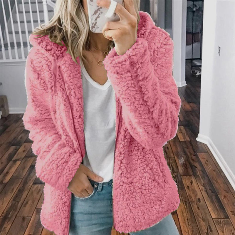 Giacca da donna in pile con zip e cappuccio