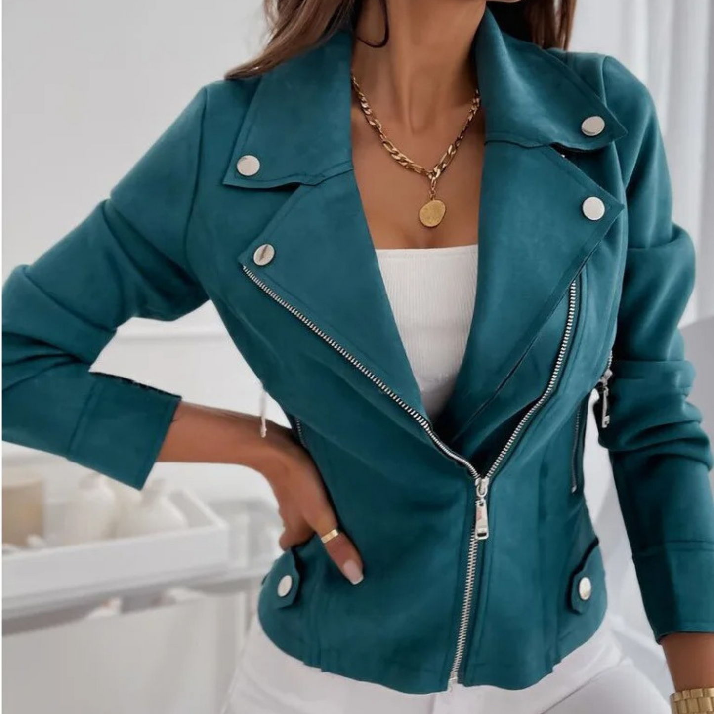 Giacca da moto asimmetrica da donna