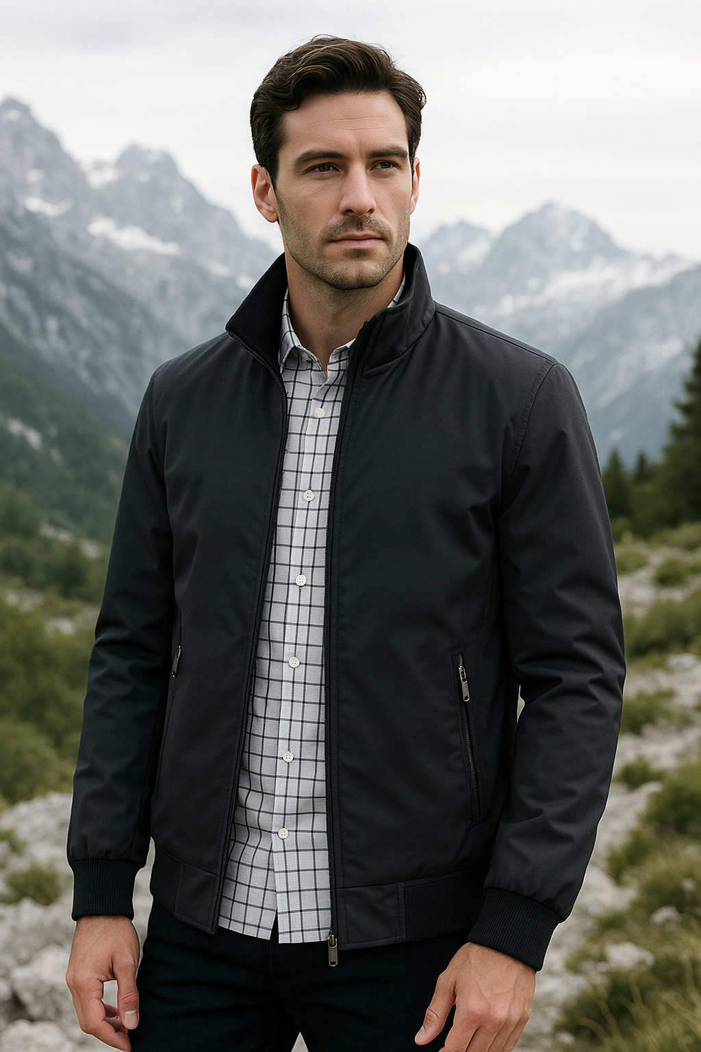 Giacca da uomo antivento dal design minimalista con morbida fodera