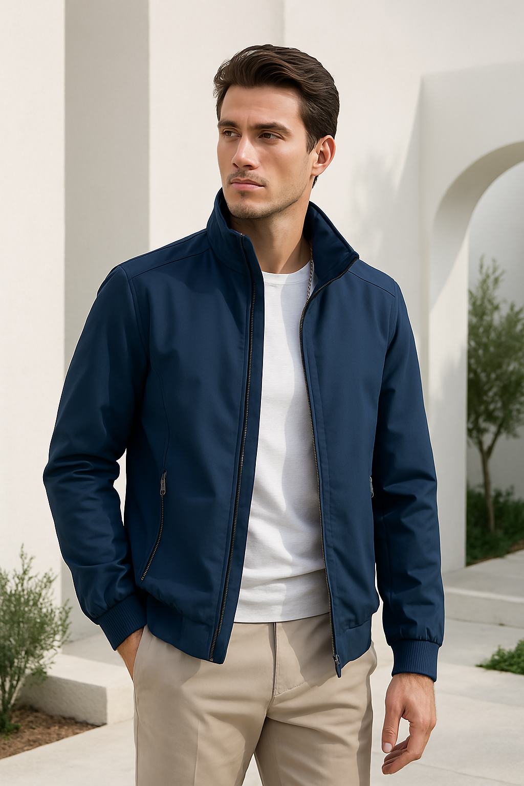 Giacca da uomo antivento dal design minimalista con morbida fodera