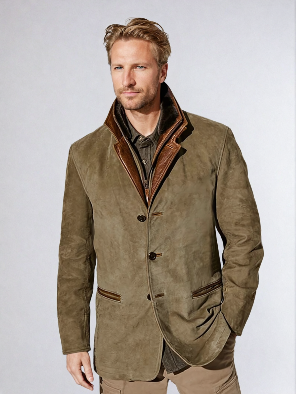 Giacca da uomo in pelle di cervo in stile vintage – Eleganza classica e comfort moderno