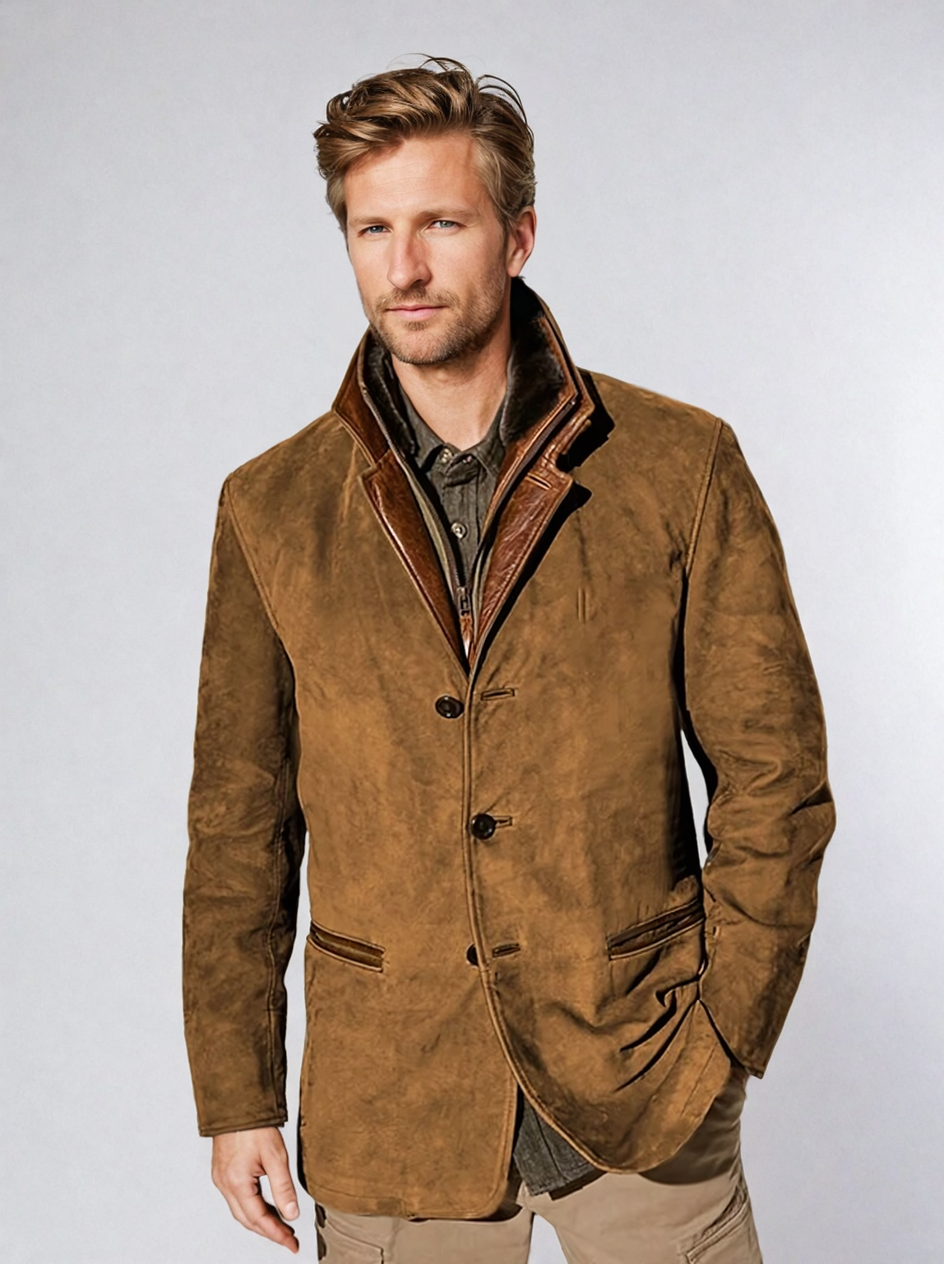 Giacca da uomo in pelle di cervo in stile vintage – Eleganza classica e comfort moderno
