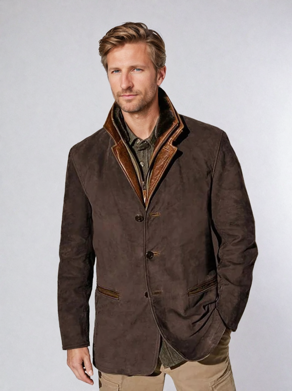 Giacca da uomo in pelle di cervo in stile vintage – Eleganza classica e comfort moderno
