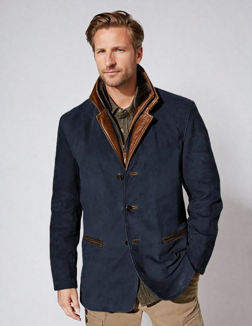 Giacca da uomo in pelle di cervo in stile vintage – Eleganza classica e comfort moderno