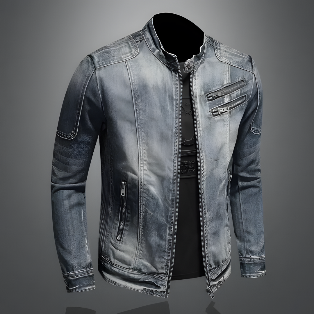 Giacca di jeans retro in classico stile biker