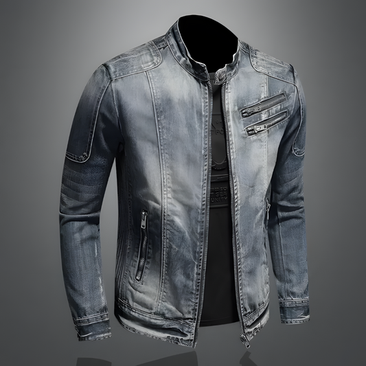Giacca di jeans retro in classico stile biker