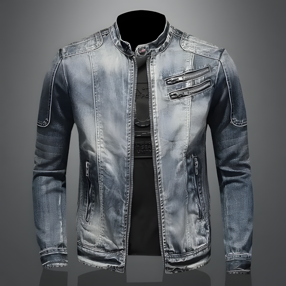 Giacca di jeans retro in classico stile biker