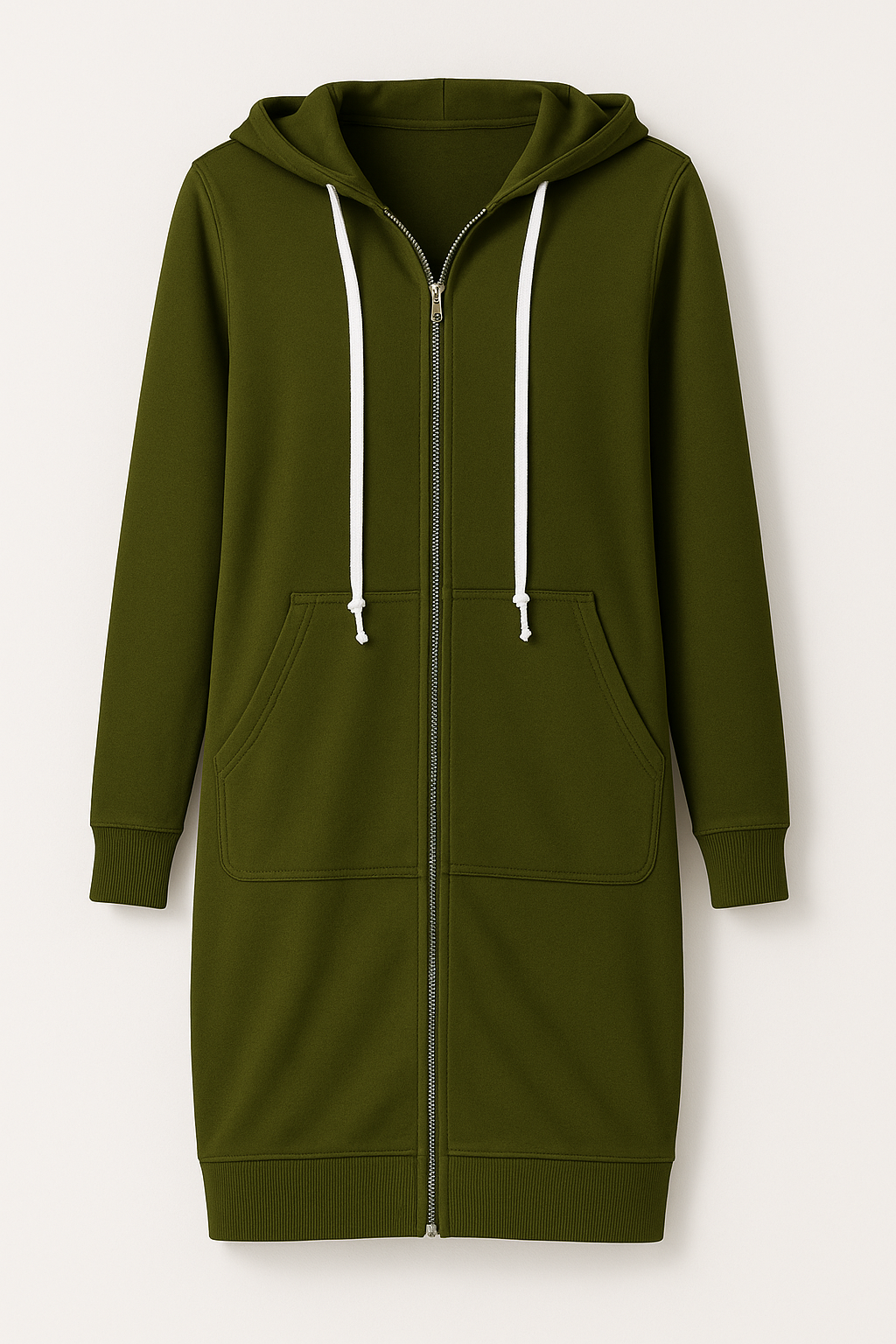 Giacca felpata lunga da donna con cappuccio e zip