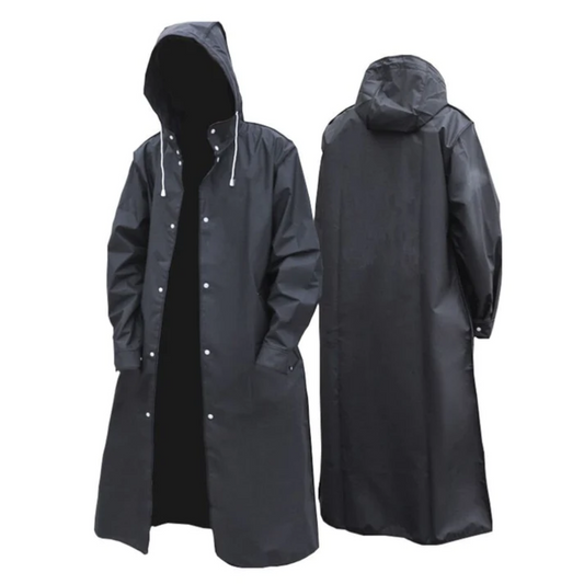 Giacca impermeabile lunga da uomo con cappuccio