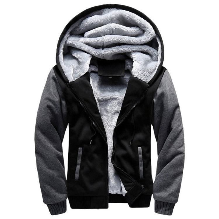 Giacca invernale da uomo in pile con cappuccio e zip