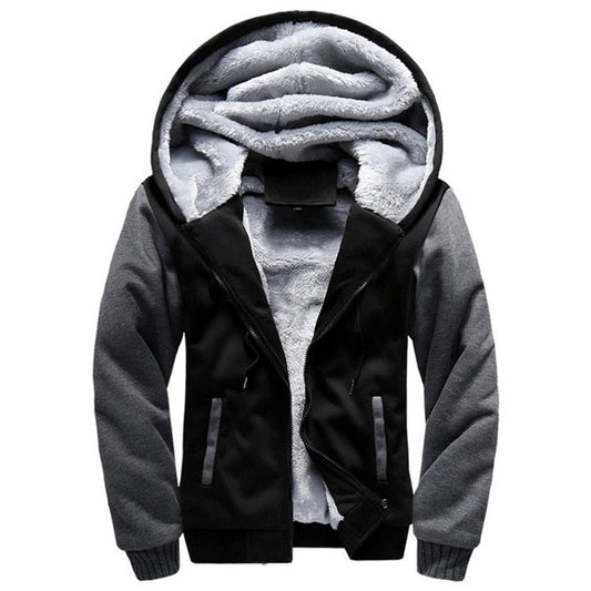 Giacca invernale da uomo in pile con cappuccio e zip