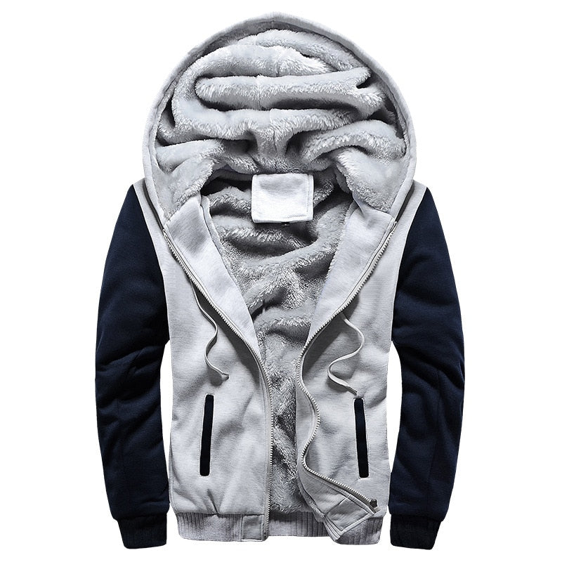 Giacca invernale da uomo in pile con cappuccio e zip