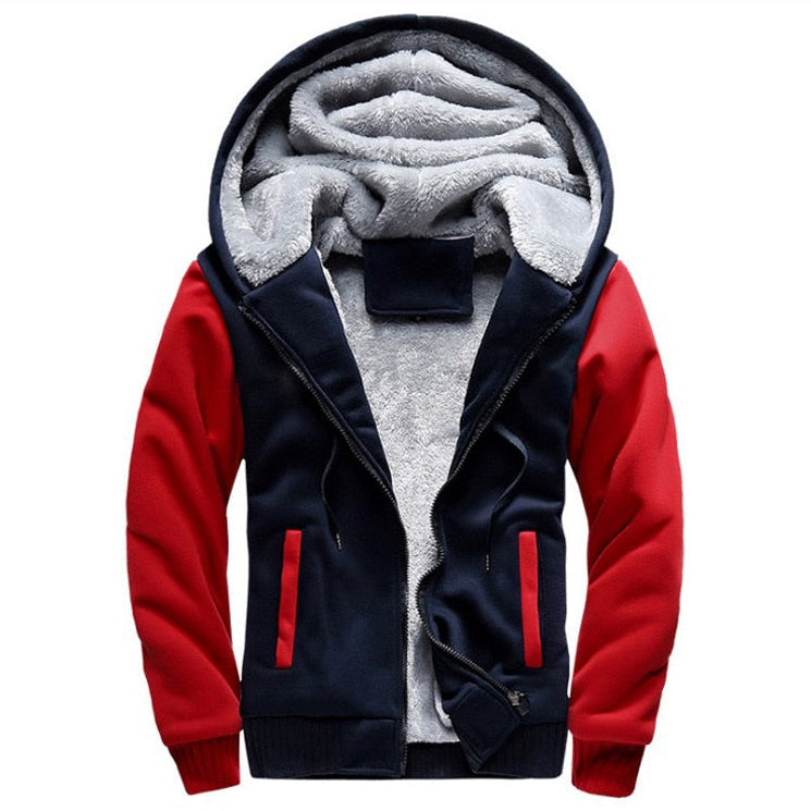 Giacca invernale da uomo in pile con cappuccio e zip