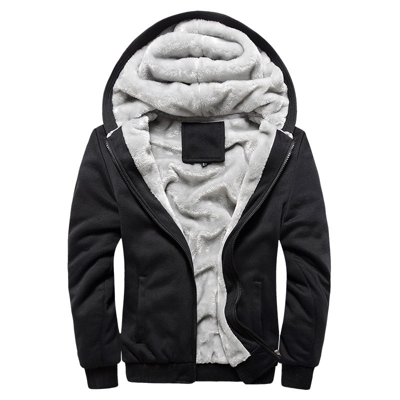 Giacca invernale da uomo in pile con cappuccio e zip