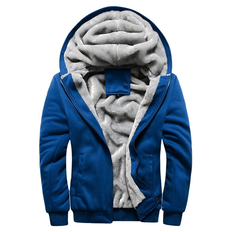 Giacca invernale da uomo in pile con cappuccio e zip