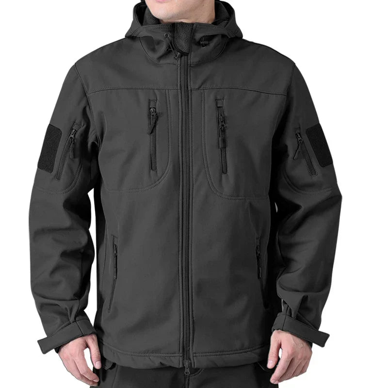 Giacca militare da uomo in softshell impermeabile con cappuccio
