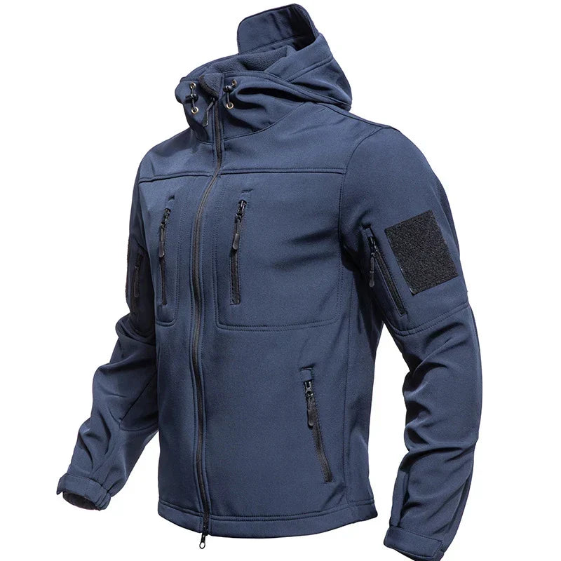 Giacca militare da uomo in softshell impermeabile con cappuccio
