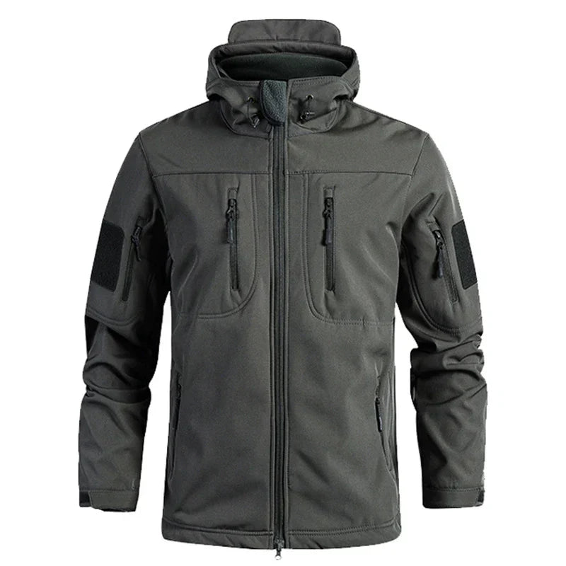 Giacca militare da uomo in softshell impermeabile con cappuccio