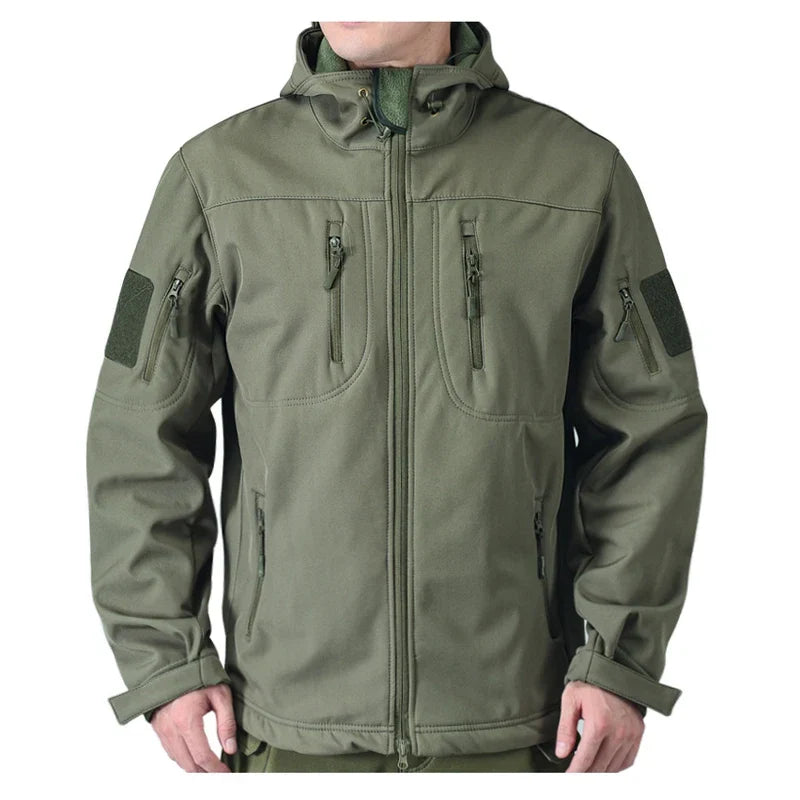 Giacca militare da uomo in softshell impermeabile con cappuccio