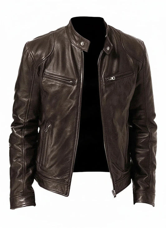 Giacca racer da uomo slim fit effetto pelle