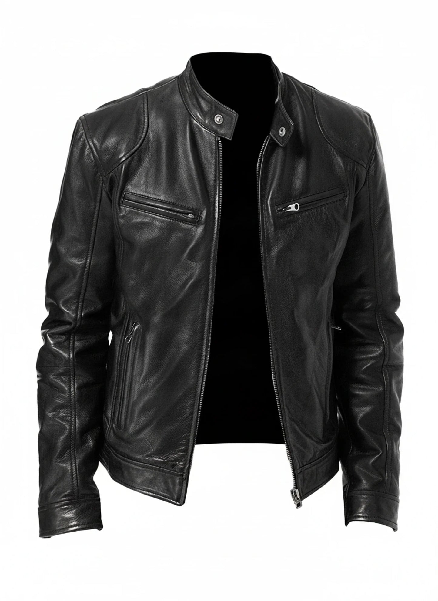 Giacca racer da uomo slim fit effetto pelle