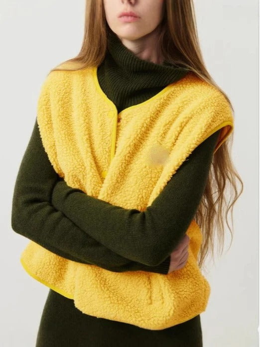 Gilet da Donna Smanicato con Bottoni a Pressione e Girocollo