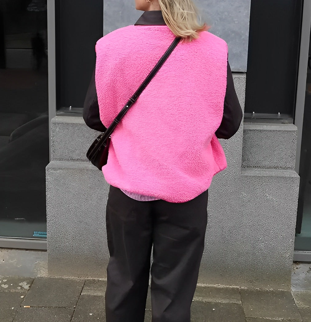 Gilet da Donna Smanicato con Bottoni a Pressione e Girocollo