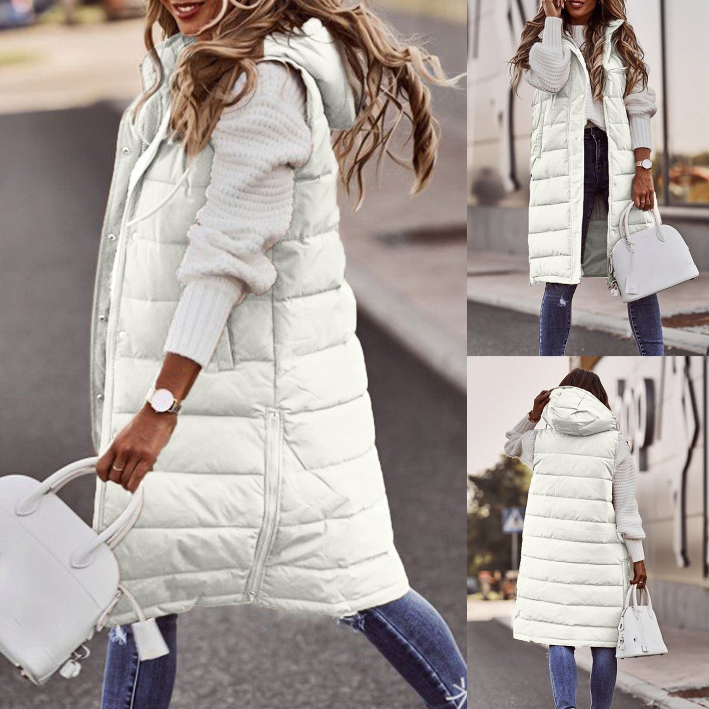 Gilet imbottito da donna con cappuccio