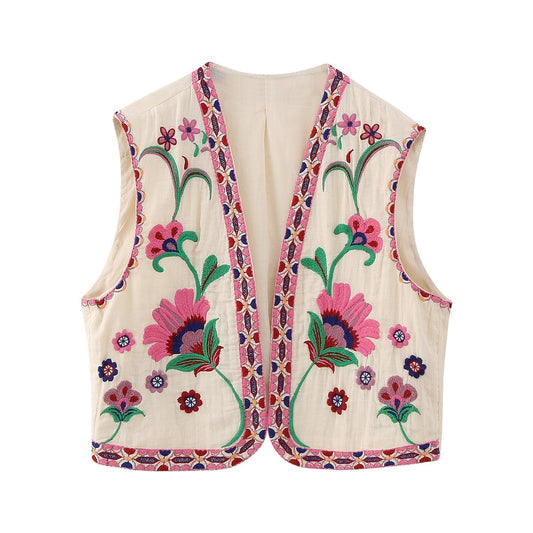 Gilet Vintage da Donna – Gilet Ricamato a Fiori, Elegante e Raffinato