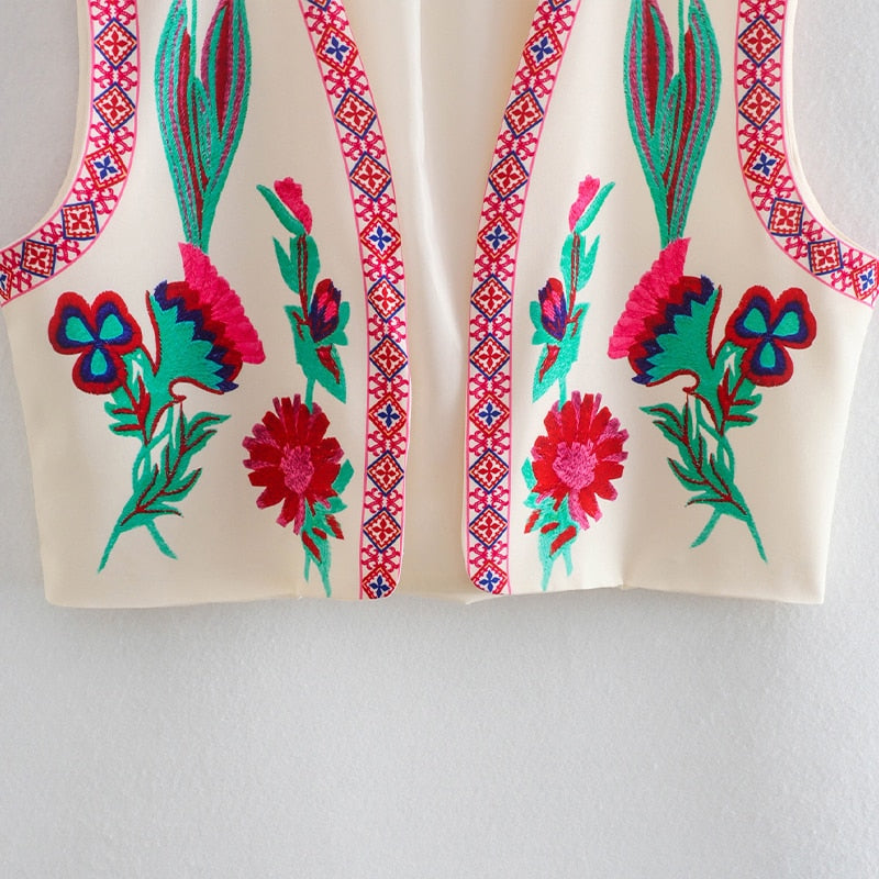 Gilet Vintage da Donna – Gilet Ricamato a Fiori, Elegante e Raffinato