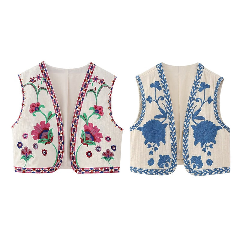 Gilet Vintage da Donna – Gilet Ricamato a Fiori, Elegante e Raffinato