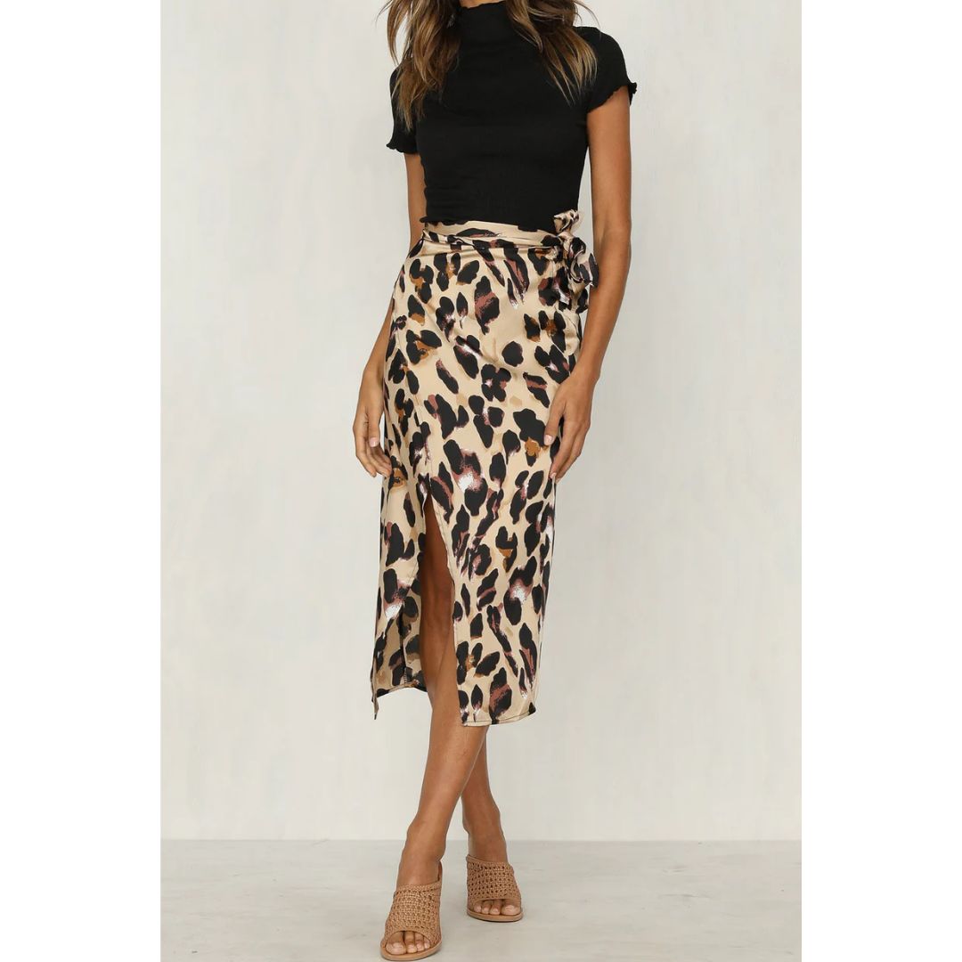Gonna a Portafoglio da Donna con Spacco - Stampa Leopardata