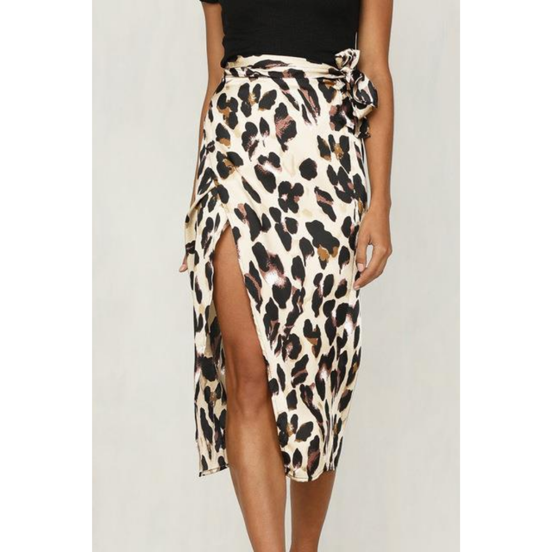 Gonna a Portafoglio da Donna con Spacco - Stampa Leopardata